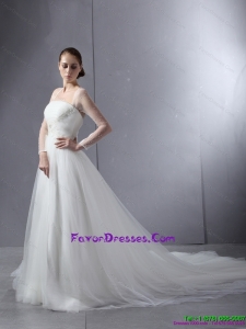 2015 Maternity Strapless A Line Wedding Dress with Lace and Ruching