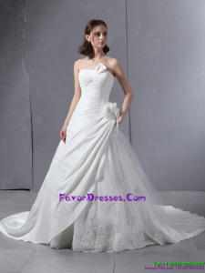 2015 Maternity Strapless Wedding Dress with Hand Made Flowers and Ruching