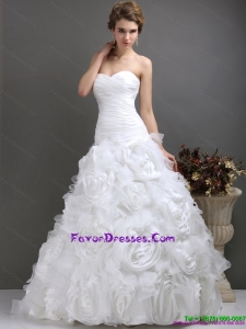 2015 Maternity Sweetheart Wedding Dresses with Ruching and Rolling Flowers