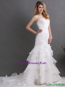 2015 Sweetheart Designer Wedding Dresses with Ruching and Ruffles