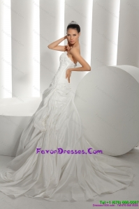 Designer White Brush Train Strapless 2015 Bridal Dresses with Ruffles