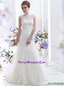 Designer White Lace Wedding Dresses with Brush Trai
