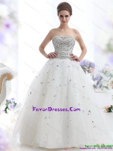 Designer White Strapless 2015 Wedding Dresses with Rhinestones