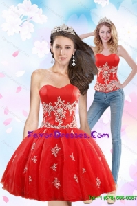 Detachable 2015 Sweetheart Appliques Prom Dress in Red