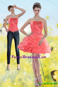 Detachable 2015 Watermelon Red Strapless Prom Dresses with Beading and Ruffles