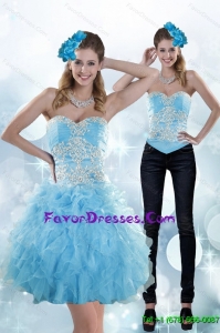 Detachable Appliques and Ruffles Sweetheart Aqua Blue Prom Dress for 2015