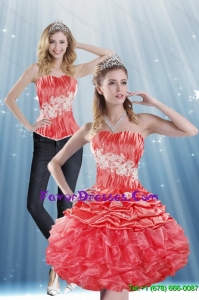 Detachable Hot 2015 Strapless Appliques and Pick Ups Prom Dress in Coral Red