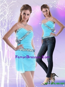 Detachable Mini Length Sweetheart Baby Blue Prom Dress with Beading
