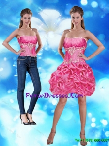 Detachable Strapless Hot Pink Prom Dress with Appliques and Pick Ups