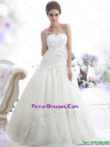 Ruffles White Strapless Designer Wedding Dresses with Sash and Bowknot