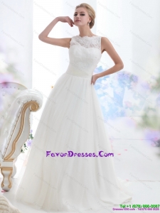 White High Neck Lace Designer Wedding Dresses with Brush Train