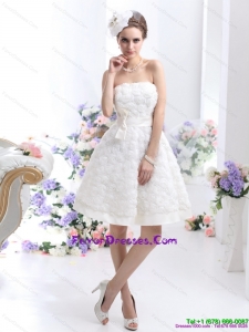 White Strapless Maternity Wedding Gowns with Bowknot and Rolling Fowers