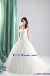 2015 Designer Sweetheart A Line Wedding Dress with Appliques
