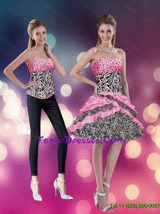 2015 Detachable Hot Strapless Rose Pink Dama Dress with Zebra Print