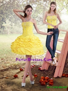 2015 Detachable Strapless Beading and Pick Ups Prom Dress in Yellow