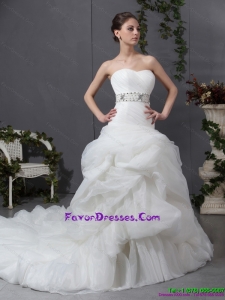 Designer 2015 Strapless Wedding Dress with Beading and Ruching