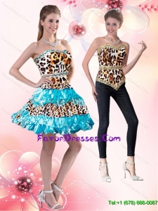 Detachable 2015 Prom Dress with Leopard Print and Ruffled Layers