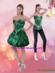 Detachable Appliques Knee Length 2015 Dark Green Prom Dress