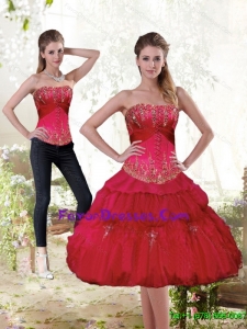 Detachable Strapless Red 2015 Prom Dress with Beading