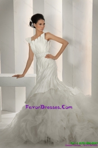 Gorgeous 2015 Asymmetrical A Line Wedding Dress with Ruching and Ruffles