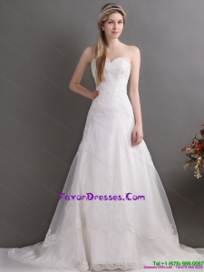 Gorgeous Laced Brush Train White Wedding Dresses in White