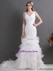 Maternity V Neck 2015 Wedding Dress with Ruching and Ruffles