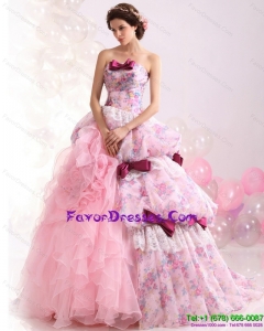 Multi Color Ball Gown Ruffles Wedding Dresses with Lace and Bowkno