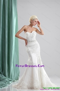 Pretty White Lace Wedding Dresses with Sequins and Brush Train