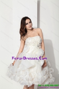 White Strapless Ruffled Designer Bridal Dresses with Hand Made Flower