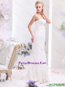 White Sweetheart Beading and Lace Wedding Dresses with Brush Train