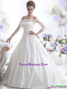 2015 Elegant Lace Wedding Dress with 3/4 Length Sleeve