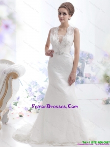 2015 Fashionable Mermaid Beading Wedding Dress with Brush Train