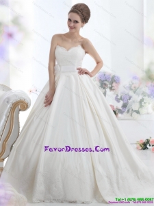 2015 Modest Sweetheart Wedding Dress with Lace and Sashes