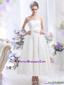 Brand New Strapless Ankle Length Wedding Dress with Lace