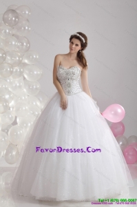 Fashionable White Sweetheart Rhinestones Bridal Gowns with Brush Train