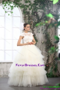 Fashionable White Wedding Dresses with Ruffled Layers and Lace