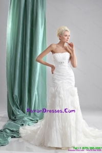 Pleated Sequined White Fashionable Wedding Dresses with Chapel Train