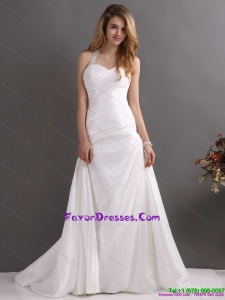 2015 Fashionable Hot Halter Top Wedding Dress with Beading and Ruching