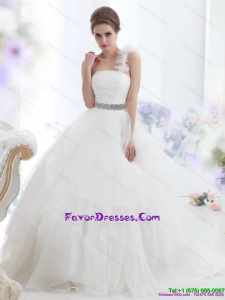 2015 Fashionable One Shoulder Wedding Dress with Appliques