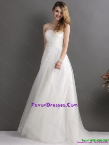 2015 Fashionable Strapless Wedding Dress with Beading and Appliques