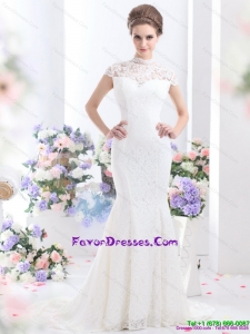 2015 Flirting High Neck Fashionable Wedding Dress with Mermaid
