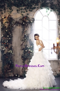 Fashionable 2015 Strapless Wedding Dress with Beading and Ruffles