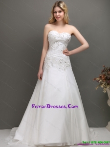 Fashionable 2015 Sweetheart A Line Wedding Dress with Appliques and Beading