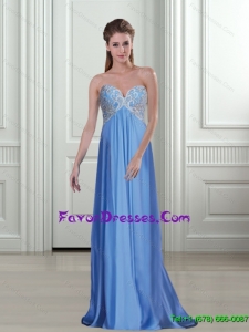 2015 Inexpensive Appliques and Beading Empire Blue Latest Prom Dresses