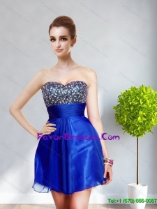 2015 New Style Sweetheart Mini Length Beading Prom Dresses in Royal Blue