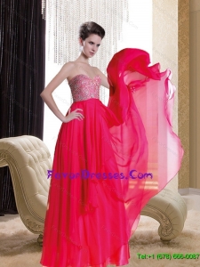 2015 Perfect Red Floor Length Prom Dress with Beading