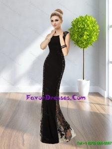 2015 Perfect Scoop Black Floor Length Prom Dresses with Sequins