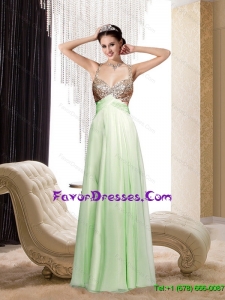2015 Spring Spaghetti Straps Sequins Long Prom Dresses in Apple Green