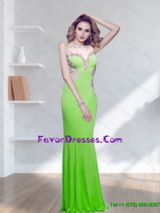 Classical Bateau Spring Green 2015 Prom Dress with Appliques