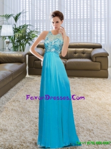 Cute Bateau 2015 Beading and Ruching Baby Blue Prom Dresses